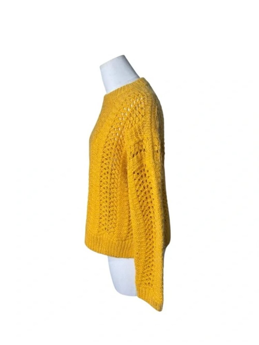 MADEWELL WINDERMERE POINTELLE KNIT MUSTARD SWEATER SIZE - Picture 2 of 7